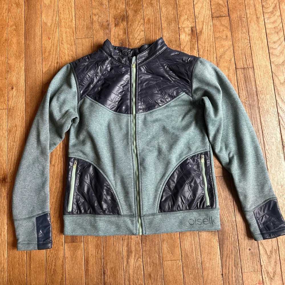 Oiselle Moto Lux Clould Control Jacket Women S Full Zip Quilted Hybrid Teal Blue